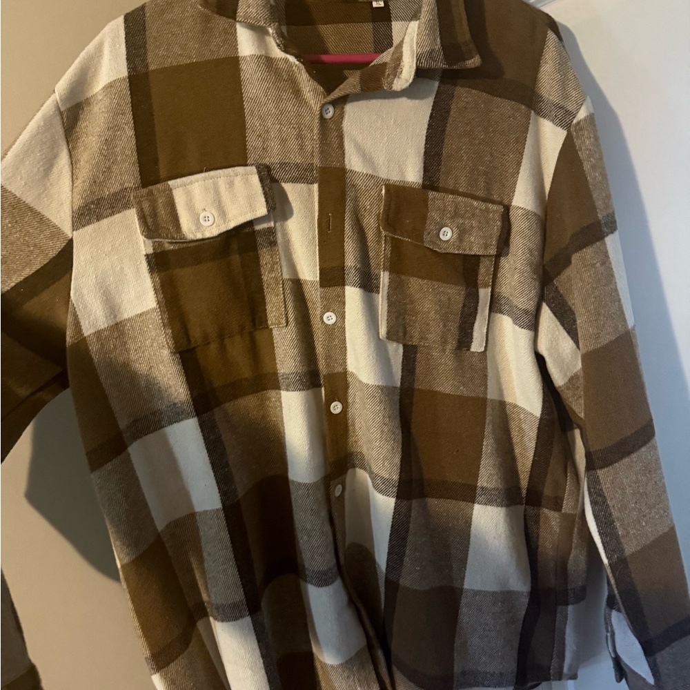 Buckle Brown and White Plaid Shirt Jacket